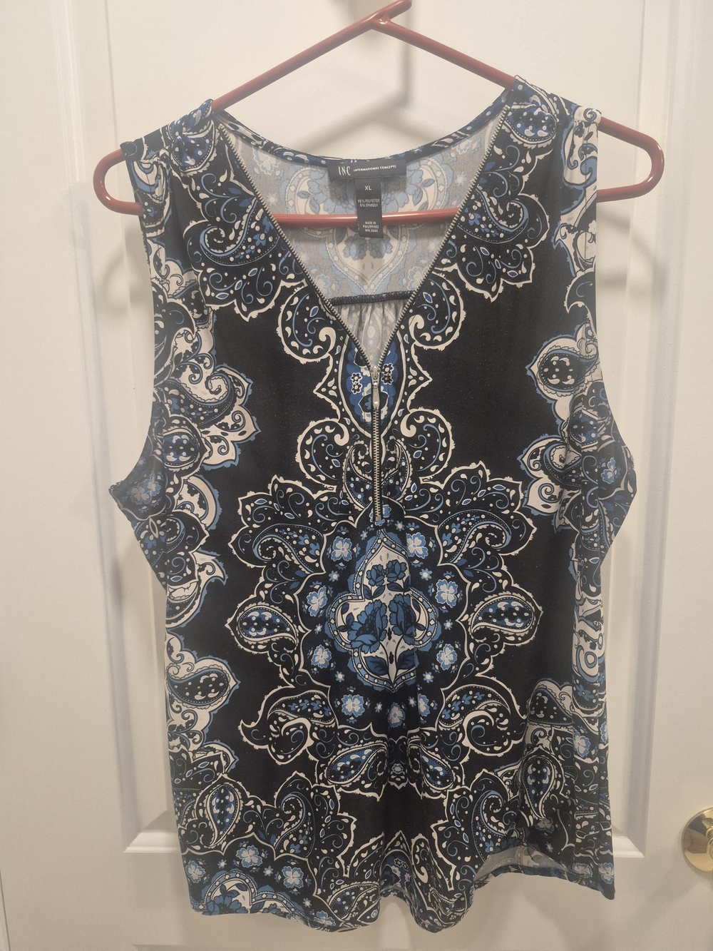 INC International Concepts Blue and Black Paisley Sleeveless Top